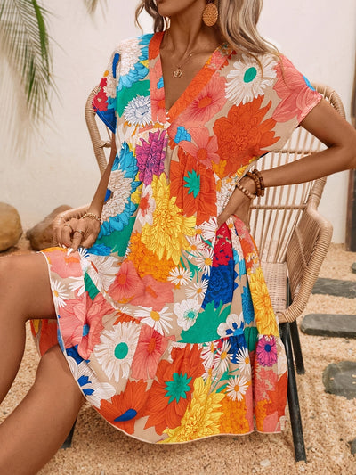Summer New Floral-print Midi Dress Elegant One-piece Gown