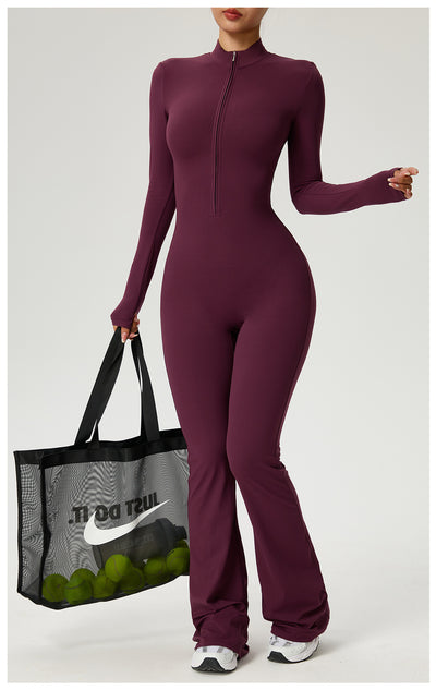 Zip-up Long-sleeve Yoga Bodysuit Fitness And Workout One-piece