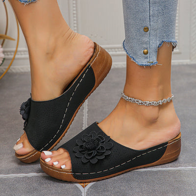Flower Wedges Sandals Summer Fashion Retro Hollow Sandals Holiday Beach Shoes For Women