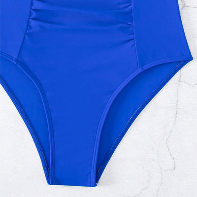 New V-neck Hollow One-piece Bikini Beach Fashion Pleated Belly Slimming Swimsuit Summer Womens Clothing