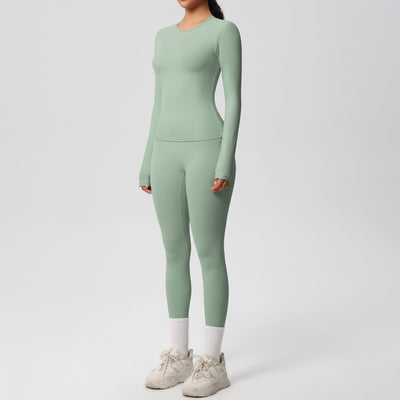 Double-sided Sanding Pure Color Tight Training Long Sleeve Yoga Clothes Suit