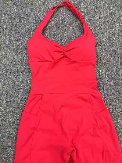 European And American Halter Side Pockets Yoga Jumpsuit