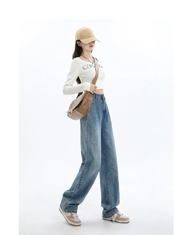 Simple All-matching Wide Leg Jeans For Women Spring And Autumn New High Waist