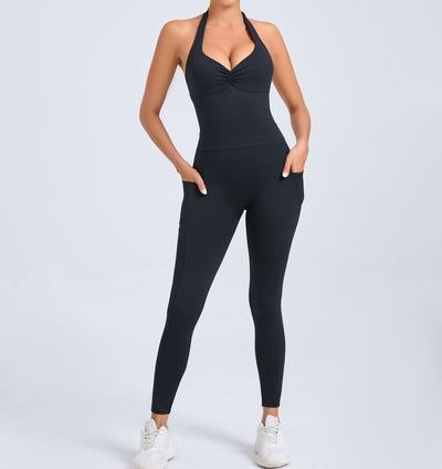 European And American Halter Side Pockets Yoga Jumpsuit