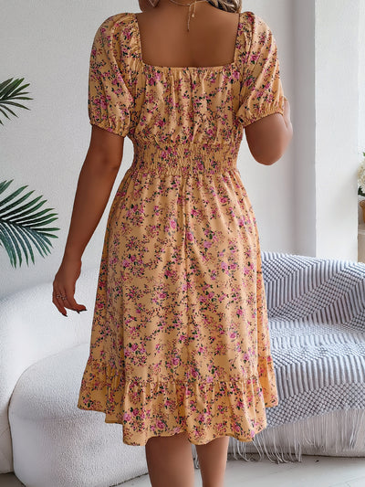 Floral Print Square Collar Dress Summer Fashion Ruffles Dresses Women's Clothing