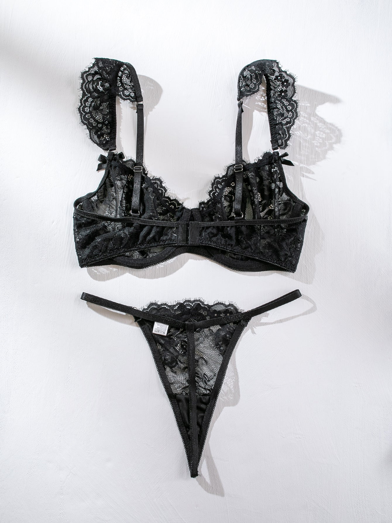 Lace Ruffle-Cuffed Sleeve Bow-Trim Sexy Lingerie Set For Women
