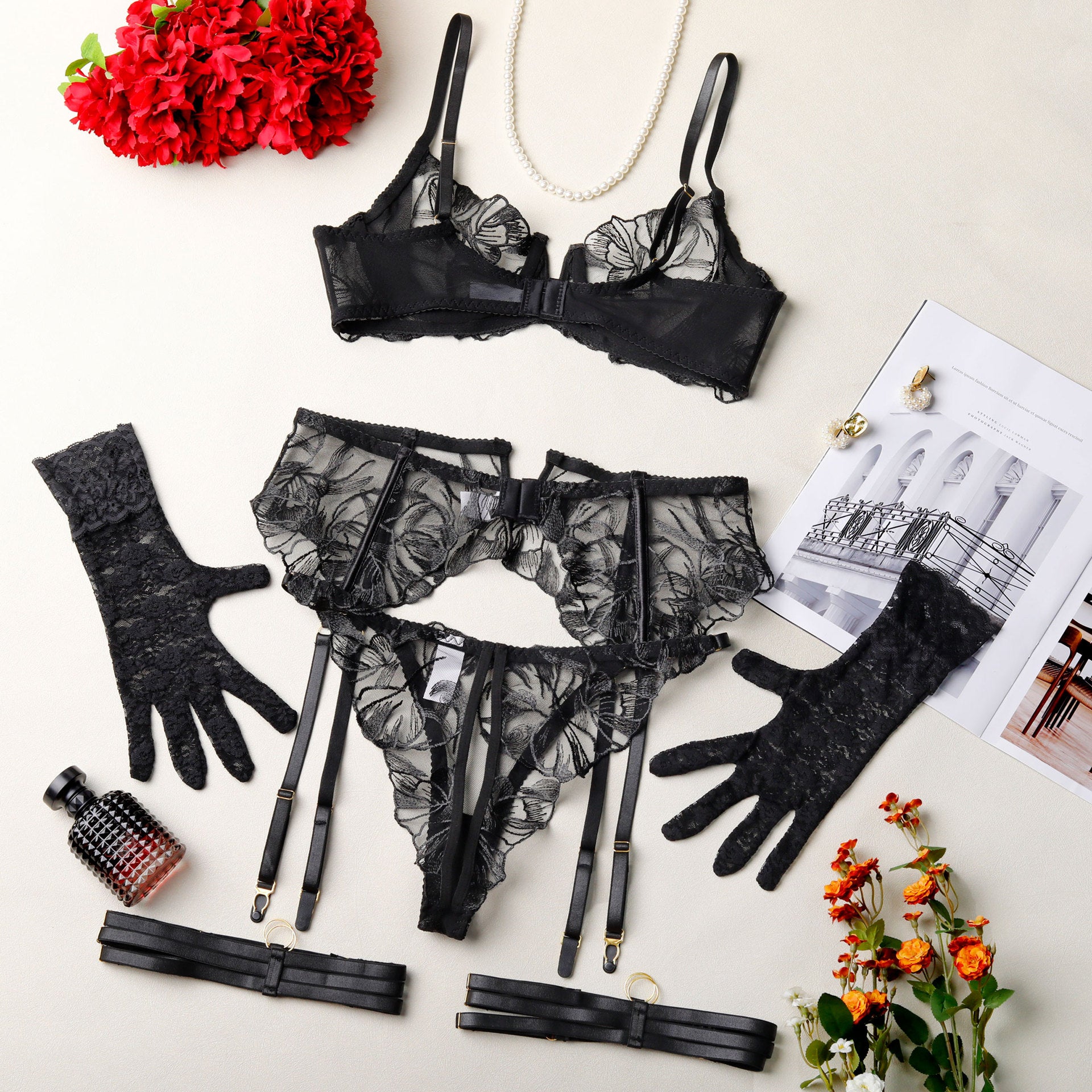 Embroidered Hollow-Out Bra Set Lingerie For Intimate Moments