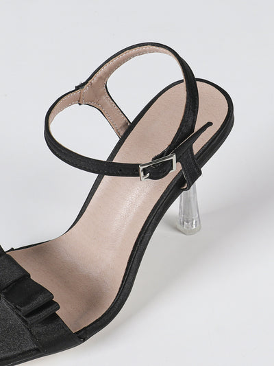 Plus-size European And American-style Open-toe High Heels With A Bow And Side Cutouts For Women