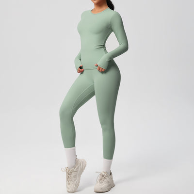 Double-sided Sanding Pure Color Tight Training Long Sleeve Yoga Clothes Suit