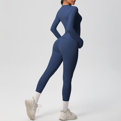 Double-sided Sanding Pure Color Tight Training Long Sleeve Yoga Clothes Suit
