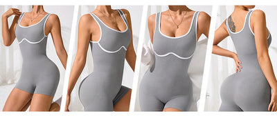 Elastic Contrast Color Yoga Jumpsuit Tight