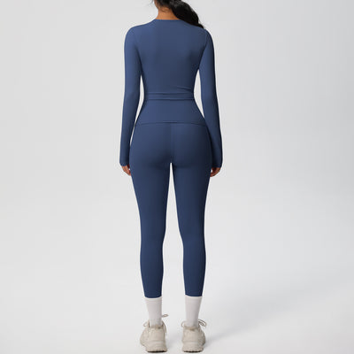 Double-sided Sanding Pure Color Tight Training Long Sleeve Yoga Clothes Suit