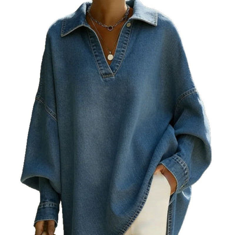Women's Loose-fitting Casual Denim Shirt For Commuting