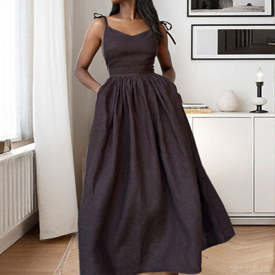 Summer V-neck Suspender Split Dress Fashion Backless High Waist Long Dress For Women Clothing