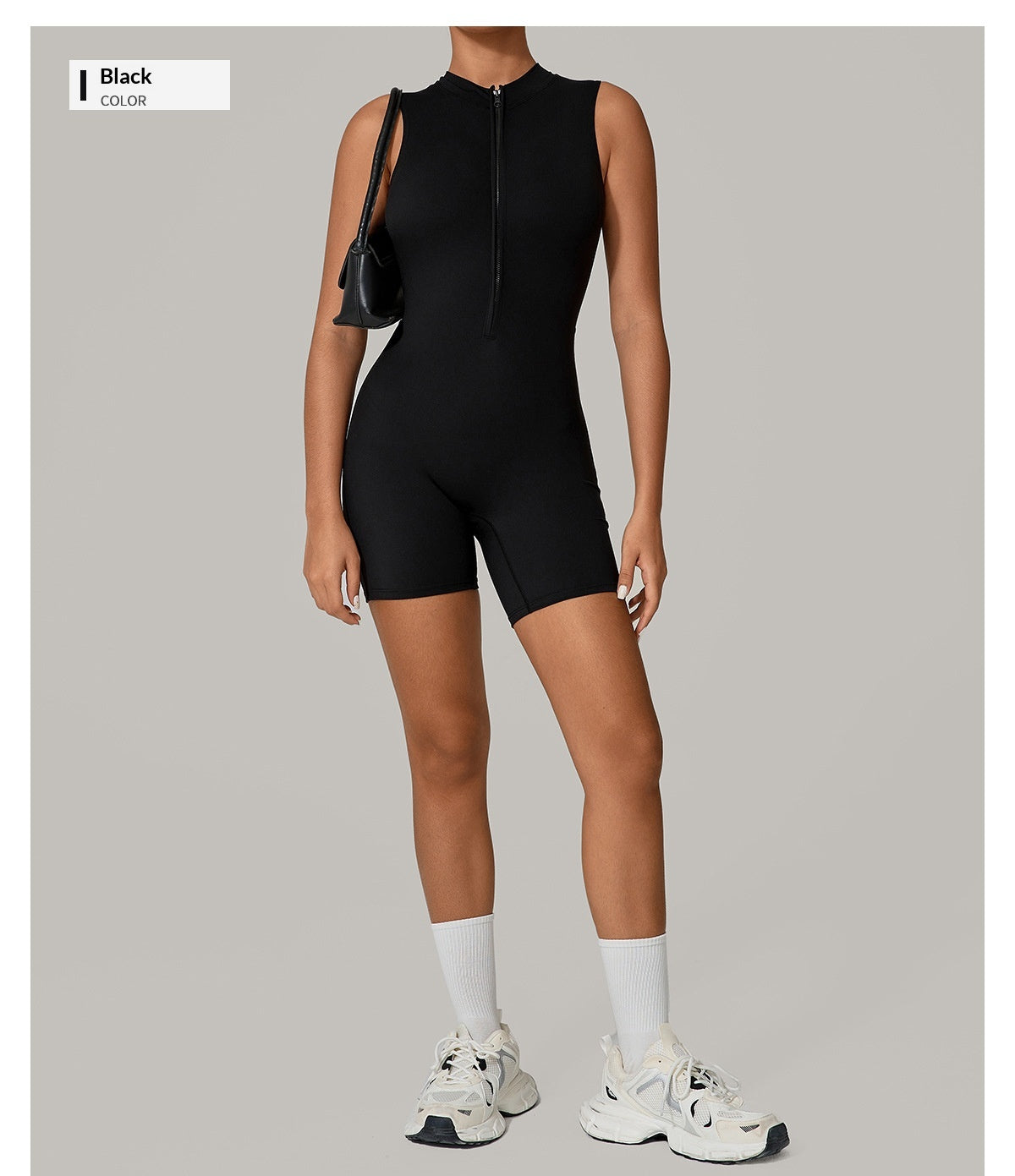 European And American One-piece Jumpsuit With Stand-up Collar, Zipper, And Sleeveless