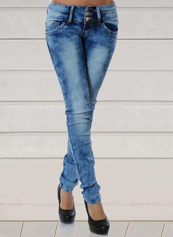 Women's Simple Stretch Slim-fit Blue Washed Jeans