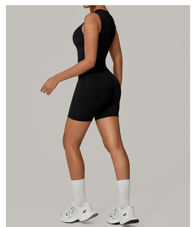 European And American One-piece Jumpsuit With Stand-up Collar, Zipper, And Sleeveless